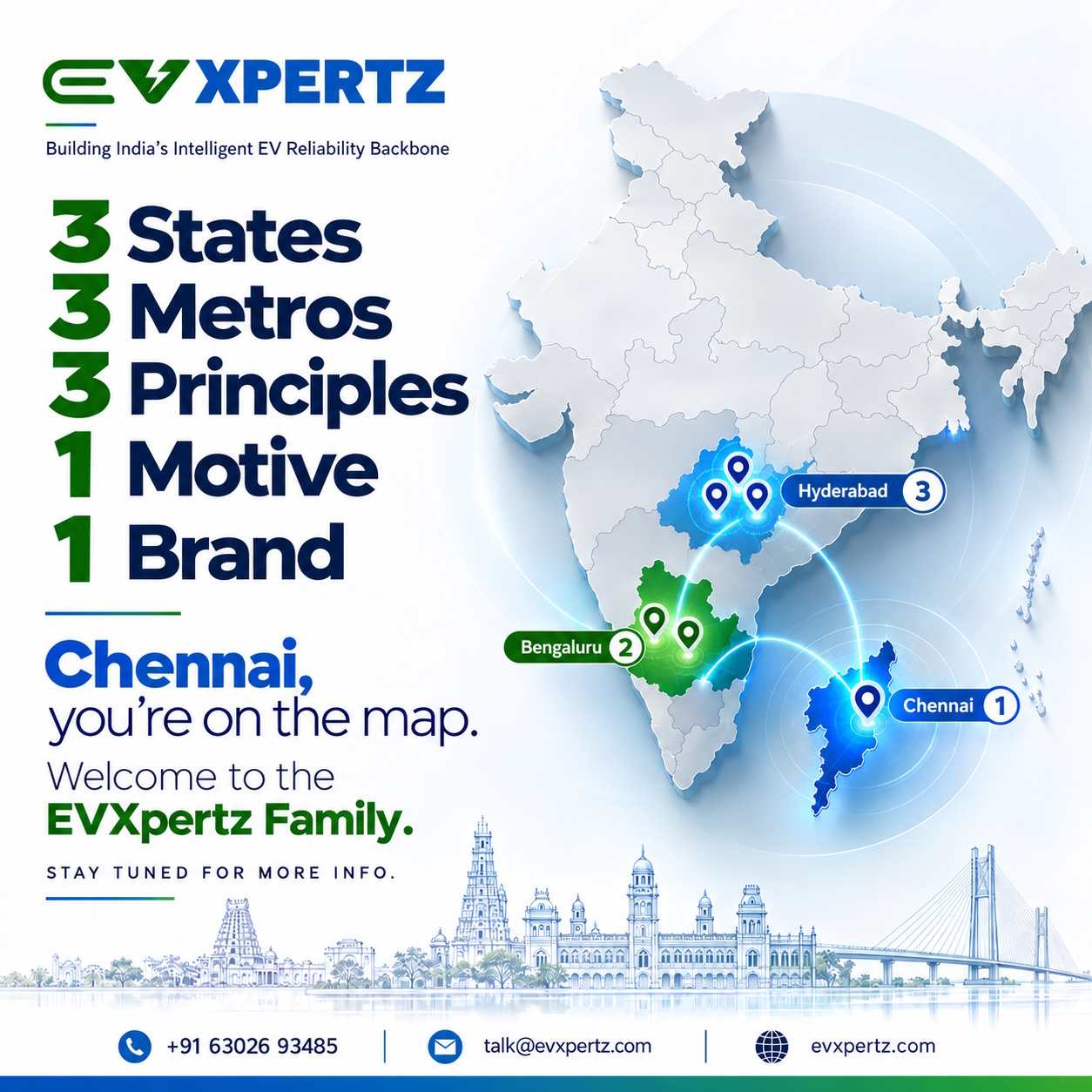 EVXPERTZ network across India: Hyderabad, Bengaluru, and Chennai