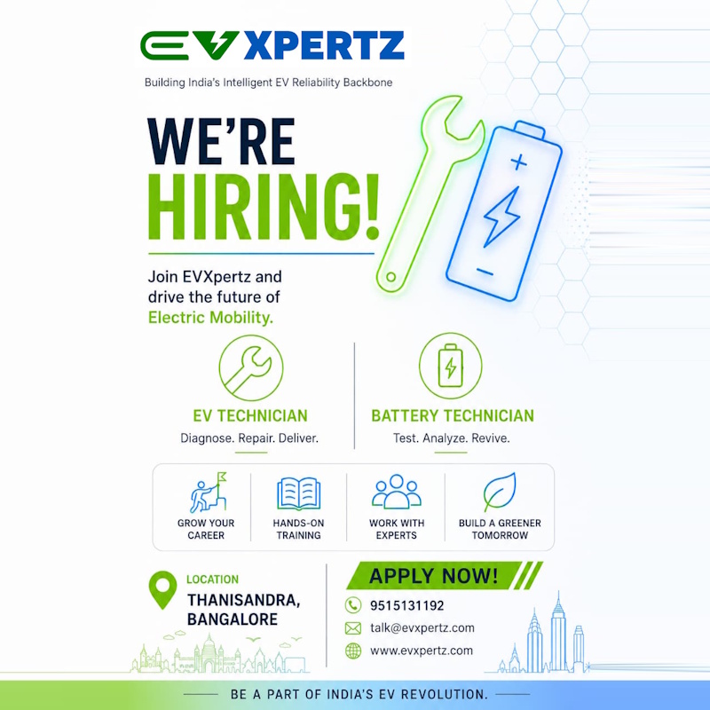 EVXpertz hiring EV Technicians and Battery Technicians in Thanisandra, Bangalore