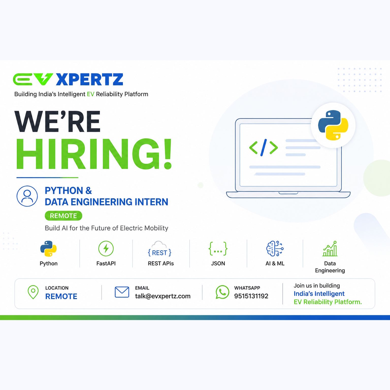 EVXpertz Hiring Python & Data Engineering Intern (Remote)